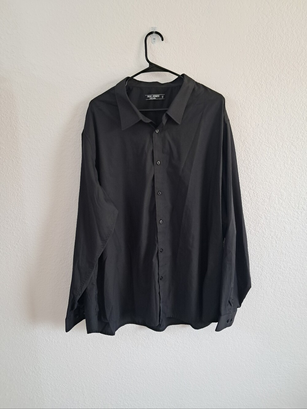 Paul Jones Button Up Shirt Black Collar Neck Men's 4XL Career Workwear Preppy